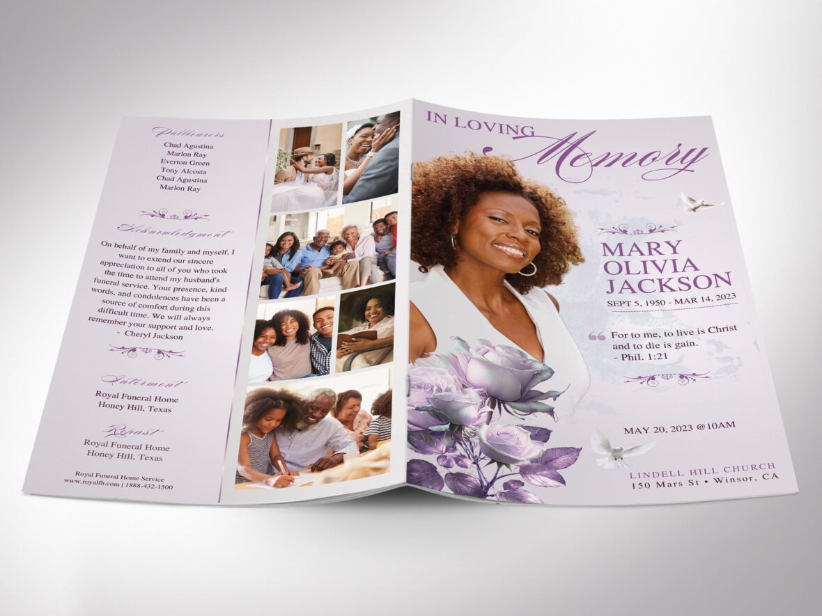 Purple Classic Rose Funeral Program