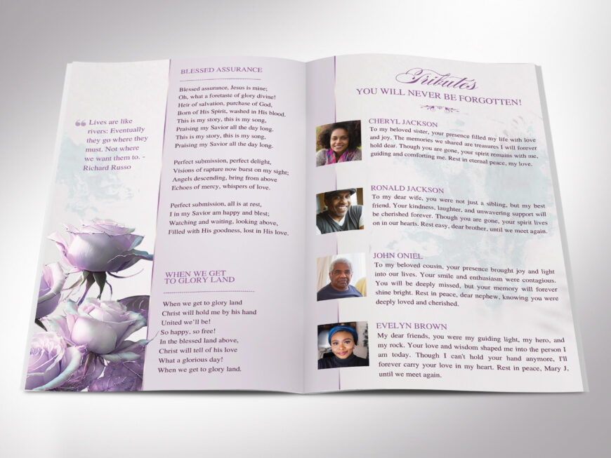 Classic Rose Funeral Program Template, Canva