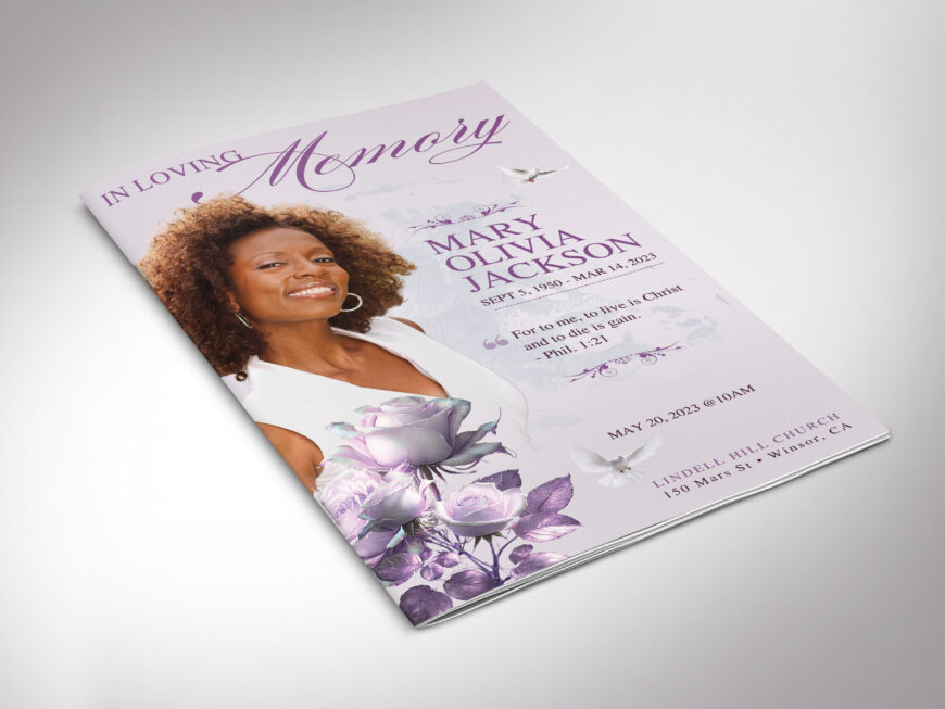 Classic Rose Funeral Program Template, Canva