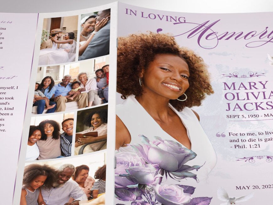 Classic Rose Funeral Program Template, Canva