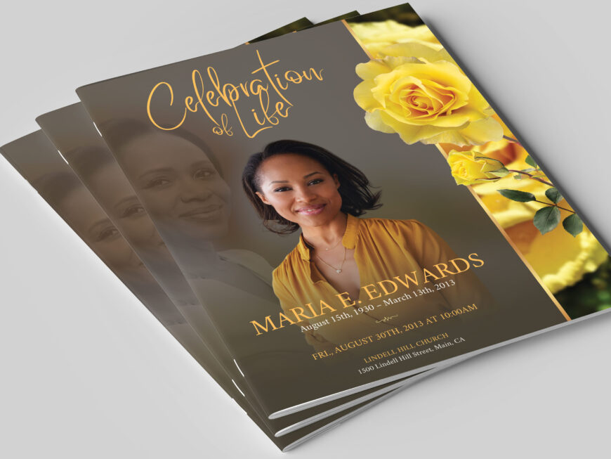 Yellow Rose Funeral Program Template for Canva