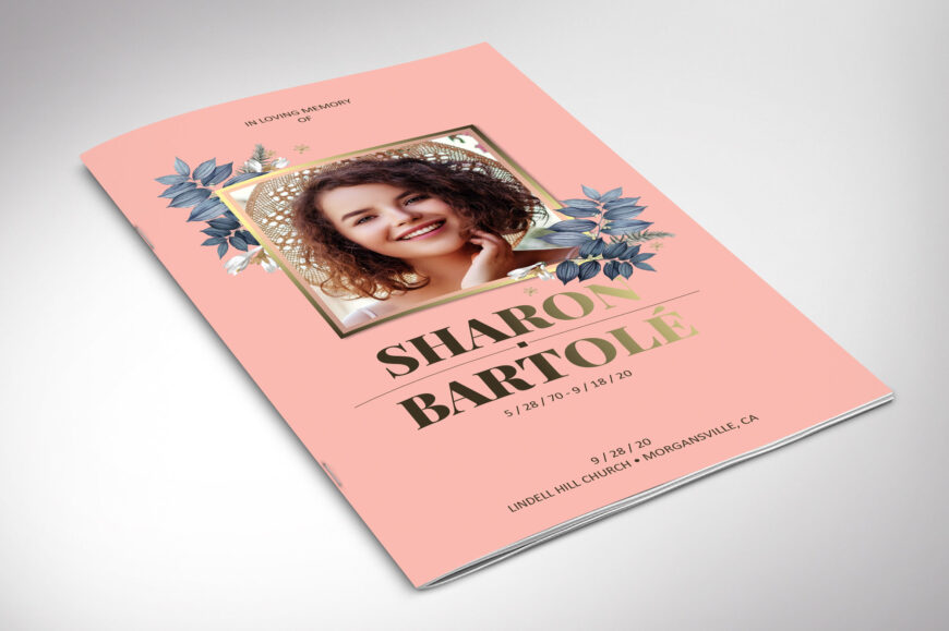 Floral Funeral Program Template Set, Word, Rose Gold