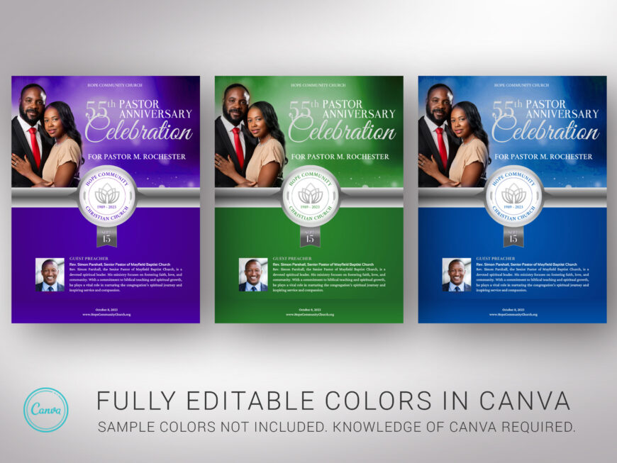 Pastor Anniversary Souvenir Book Template for Canva