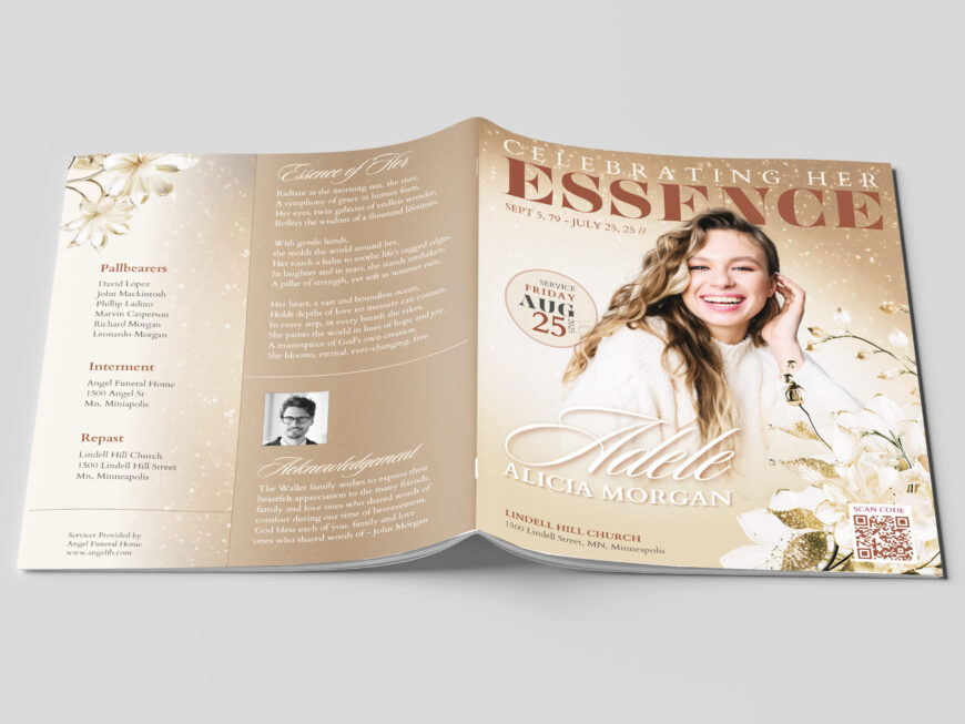 Beige Funeral Program Template for Canva