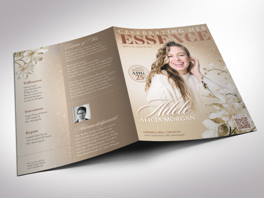 Beige Essence Funeral Program Template for Canva