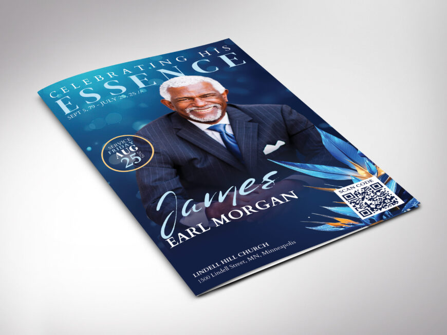 Blue Funeral Program Template for Canva