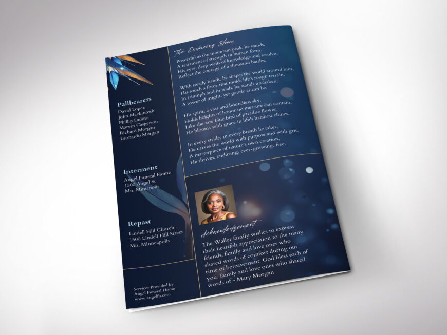 Blue Funeral Program Template for Canva