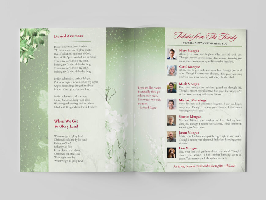 Green Legal Funeral Program Template for Canva