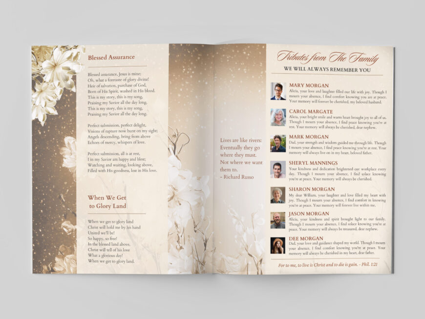 Beige Funeral Program Template for Canva