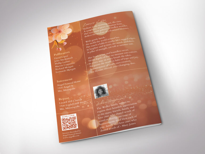 Orange Essence Funeral Program Template for Canva