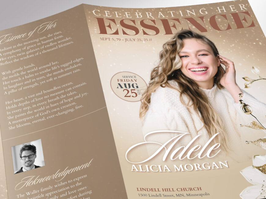 Beige Essence Funeral Program Template for Canva