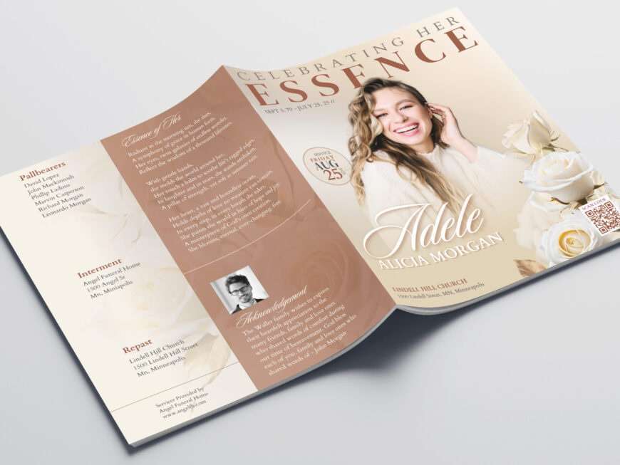 White Rose Funeral Program Template for Canva