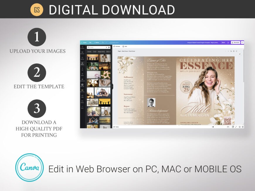 Beige Funeral Program Template for Canva