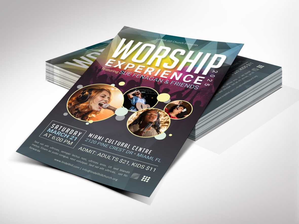 Worship Concert Flyer Template for Canva, Rainbow Polygon Pattern, Church Paise Fundraiser Event Invitation, Printable Download, 4 Sizes