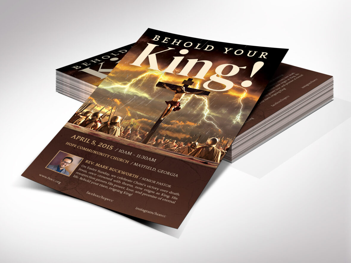 Crucified King Easter Flyer Template for Canva, Postcard Church Invitation for Resurrection Sunday, Editable Printable 2 Sizes