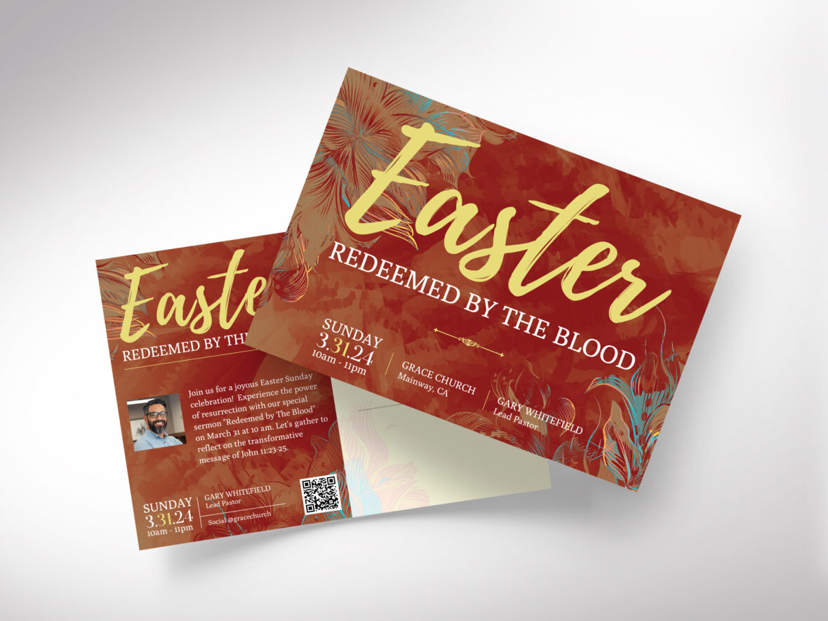 Easter Sunday Church Postcard Template for Canva, Red Yellow, Easter Service Church Invitation, Resurrection Sunday, EDDM Compliant