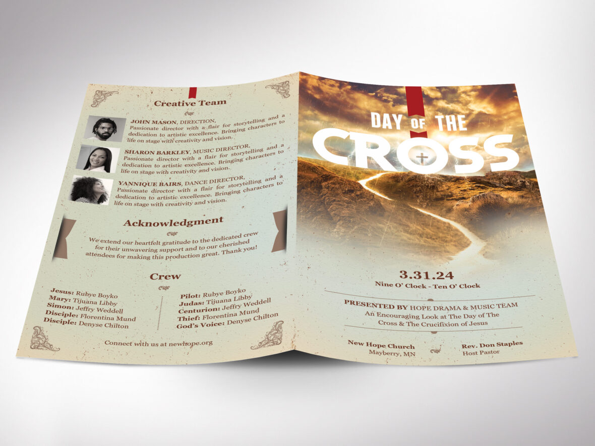 Cross Day Easter Program Template for Canva, Vintage Green Gold Church Bulletin, Easter Musical Cantata, Sunday Service, 4 Pages, 5.5x8.5 in