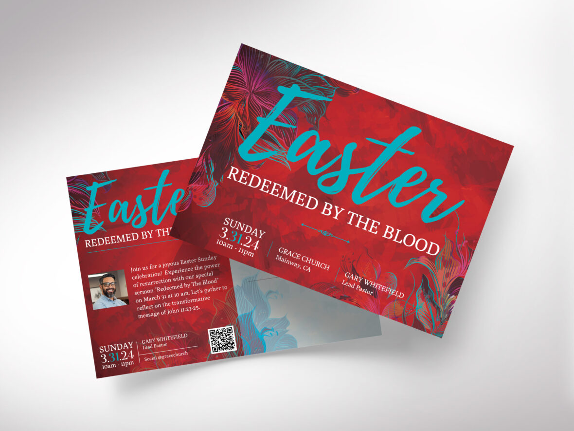 Easter Sunday Church Postcard Template for Canva, Blue Red, Invitation for Easter Services, Resurrection Sunday, Printable EDDM Complaint