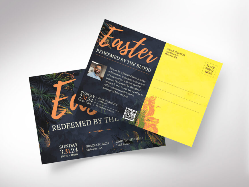 Redeemed Easter Sunday Church Postcard Template for Canva,