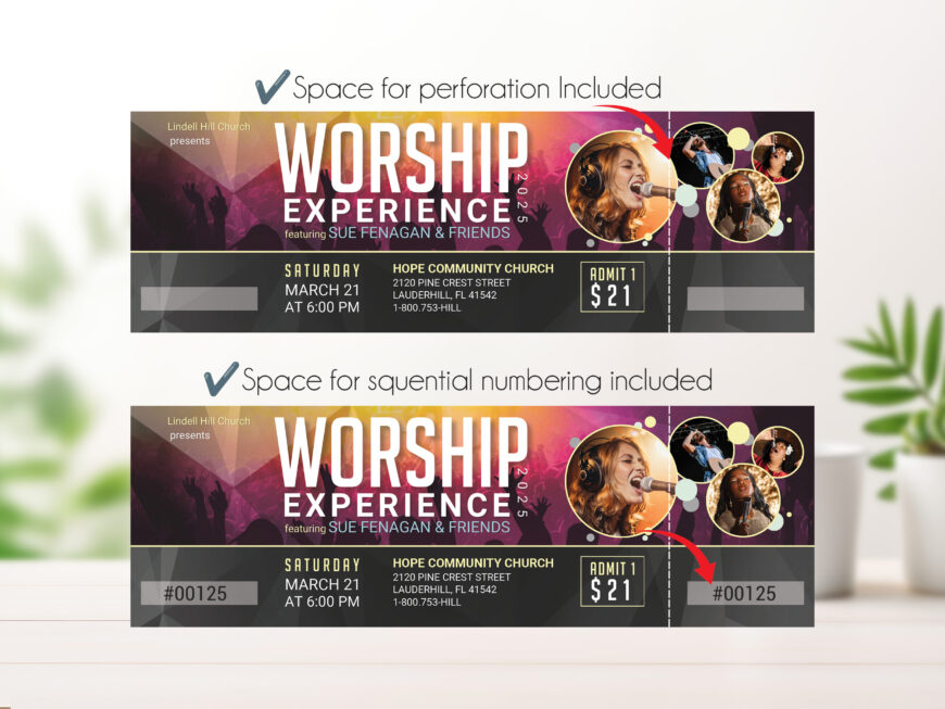 Worship Concert Ticket Template for Canva