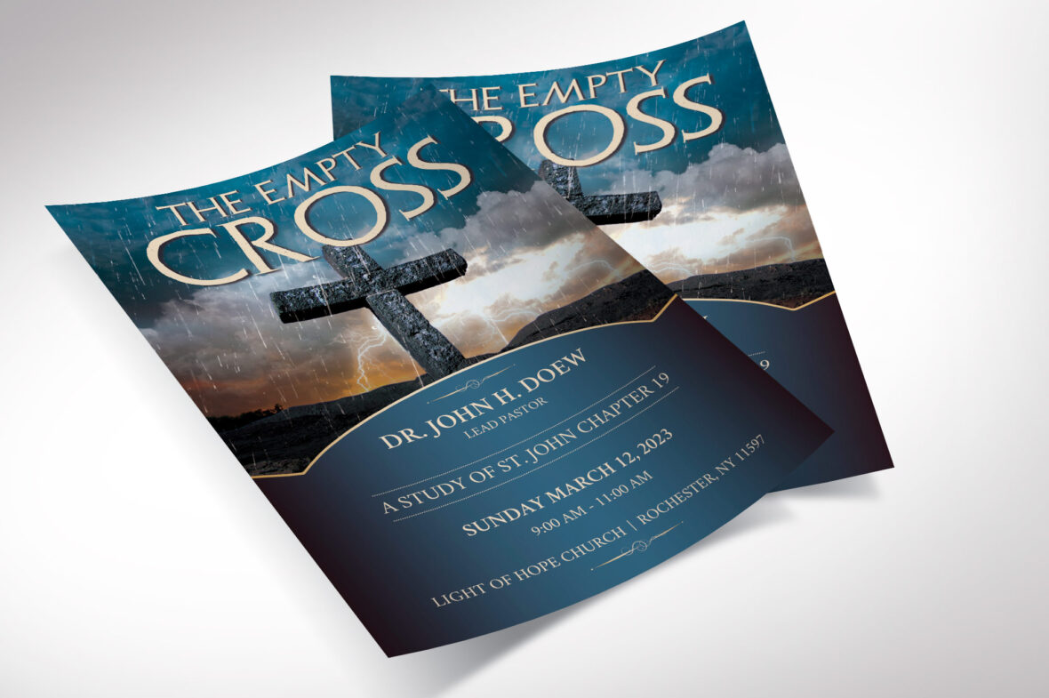 Empty Cross Easter Flyer Template, Canva, Teal & Gold, Easter Sunday Service, Church Resurrection Day Invitation, Editable Printable