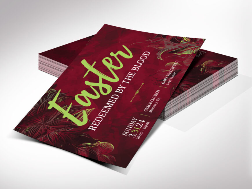 Easter Sunday Church Postcard Template for Canva, Red Green