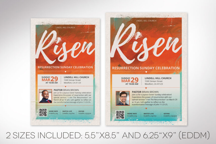 Risen Easter Church Postcard Template, Canva