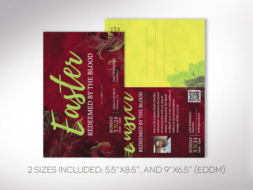 Easter Sunday Church Postcard Template for Canva, Red Green