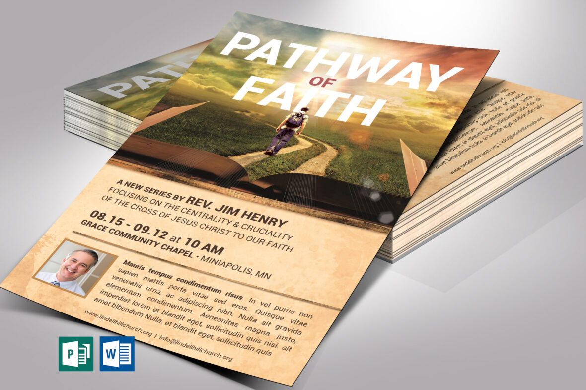 Faith Path Church Flyer Template, Word and Publisher, Easter Sunday Service, Resurrection Church Invitation, Editable Printable, 5.5x8.5"