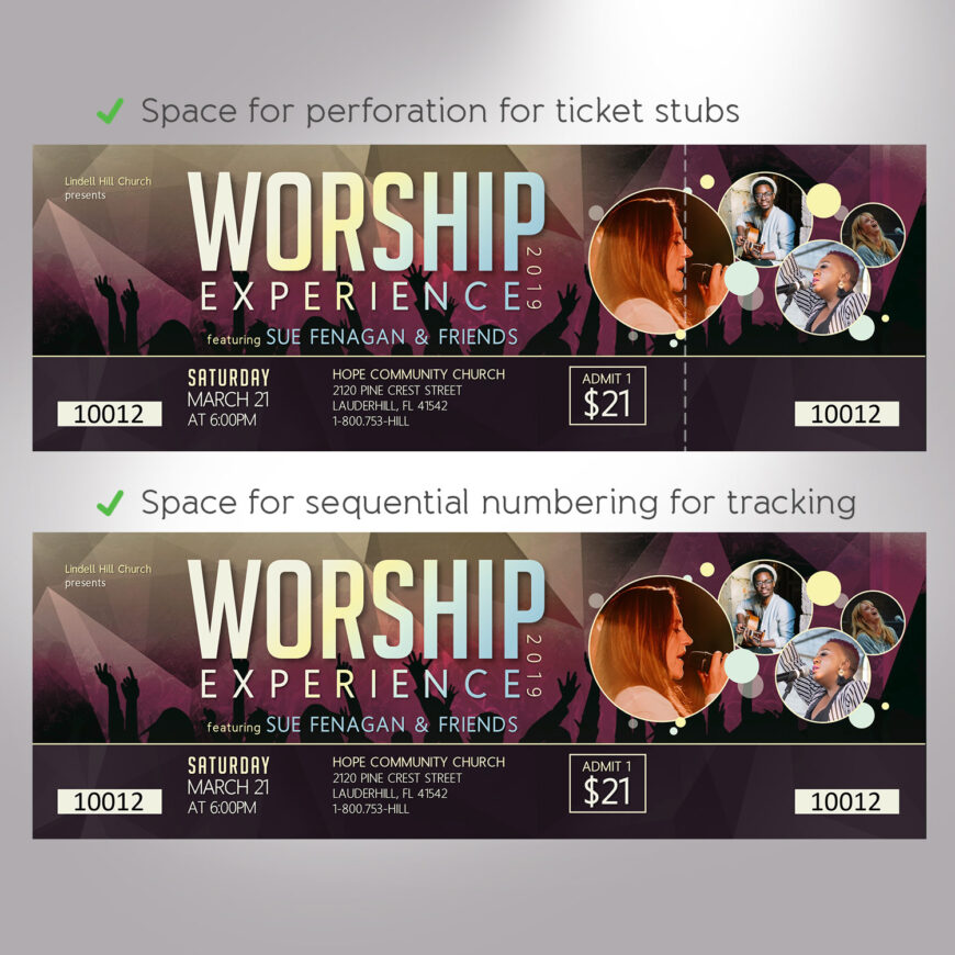 Worship Concert Ticket Template, Word and Publisher