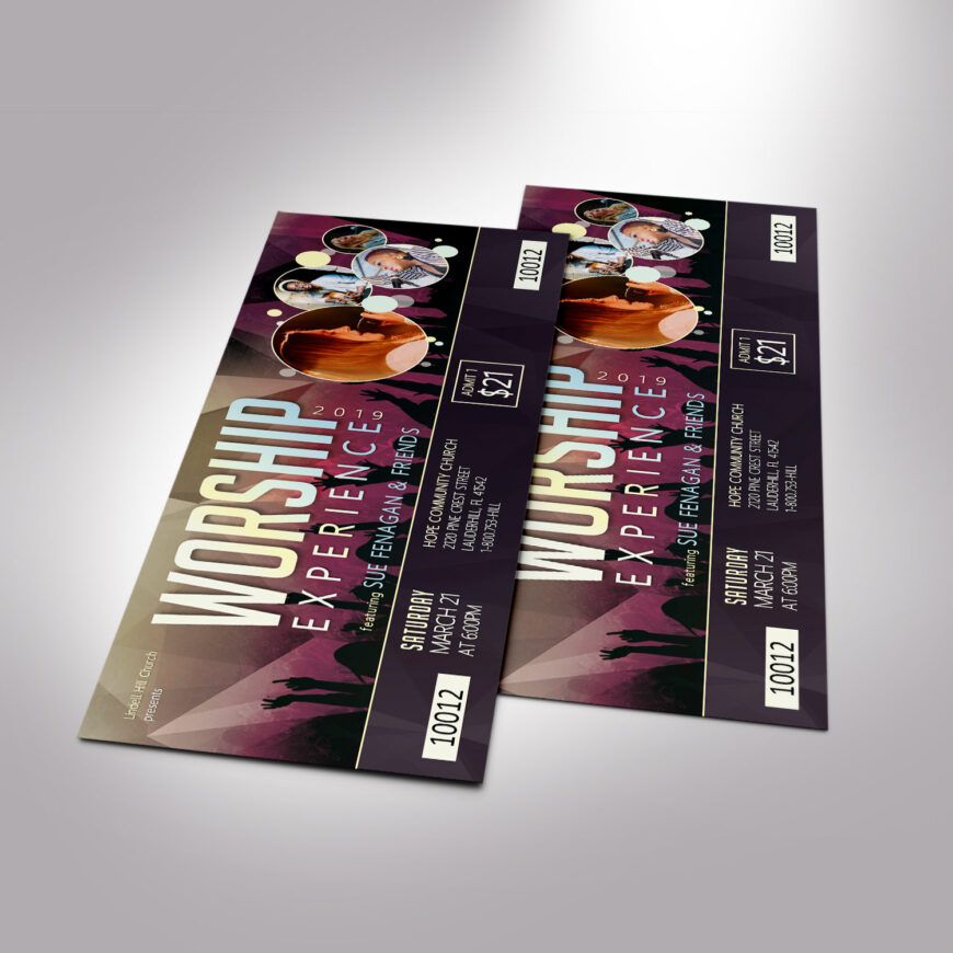 Worship Concert Ticket Template, Word and Publisher