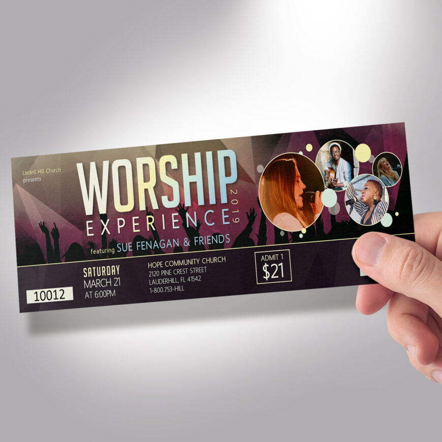 Worship Concert Ticket Template, Word and Publisher