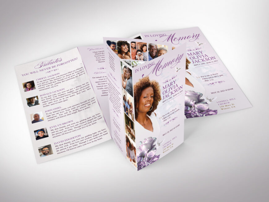 Pastel Purple Funeral Program Canva Template | Classic Rose