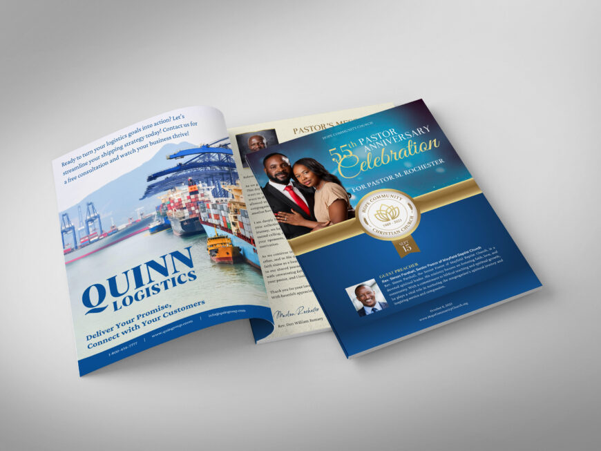 Blue Church Souvenir Book Canva Template