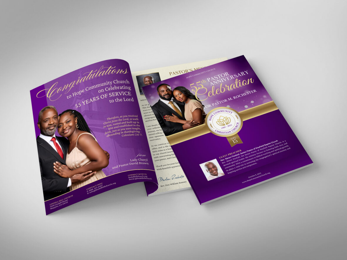 Purple Church Souvenir Book Template for Canva,
