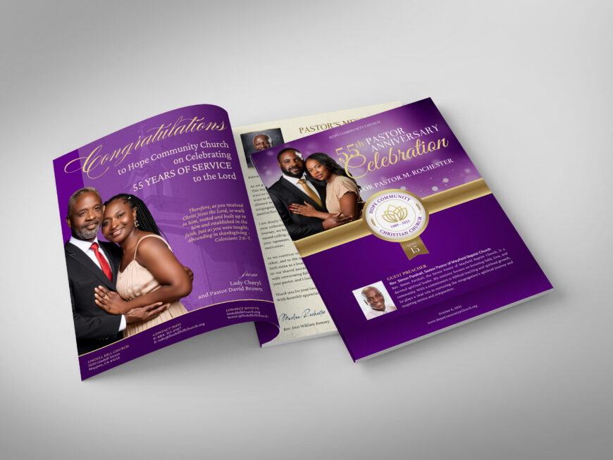 Purple Church Souvenir Book Template for Canva,