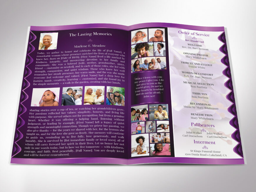 Purple Black Waves Funeral Program Canva Template