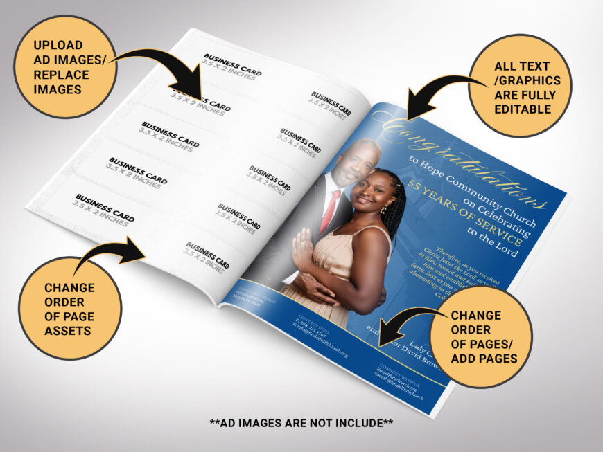 Blue Church Souvenir Book Canva Template