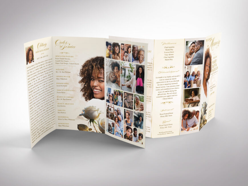 Beige Classic Rose Funeral Program Canva Template