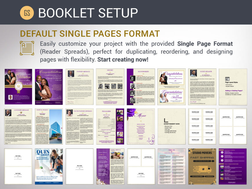 Purple Church Souvenir Book Canva Template