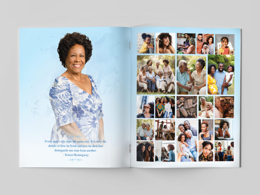 Sky Blue Funeral Program Canva Template | Classic Rose