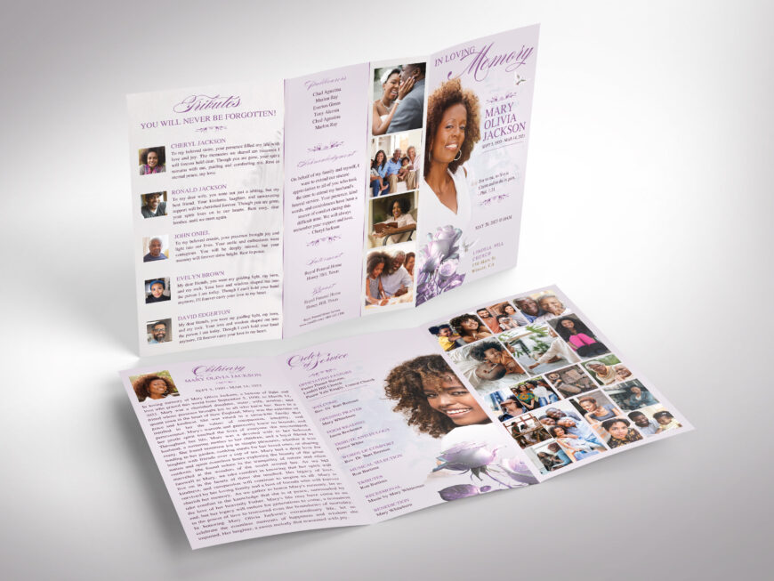 Pastel Purple Funeral Program Canva Template | Classic Rose