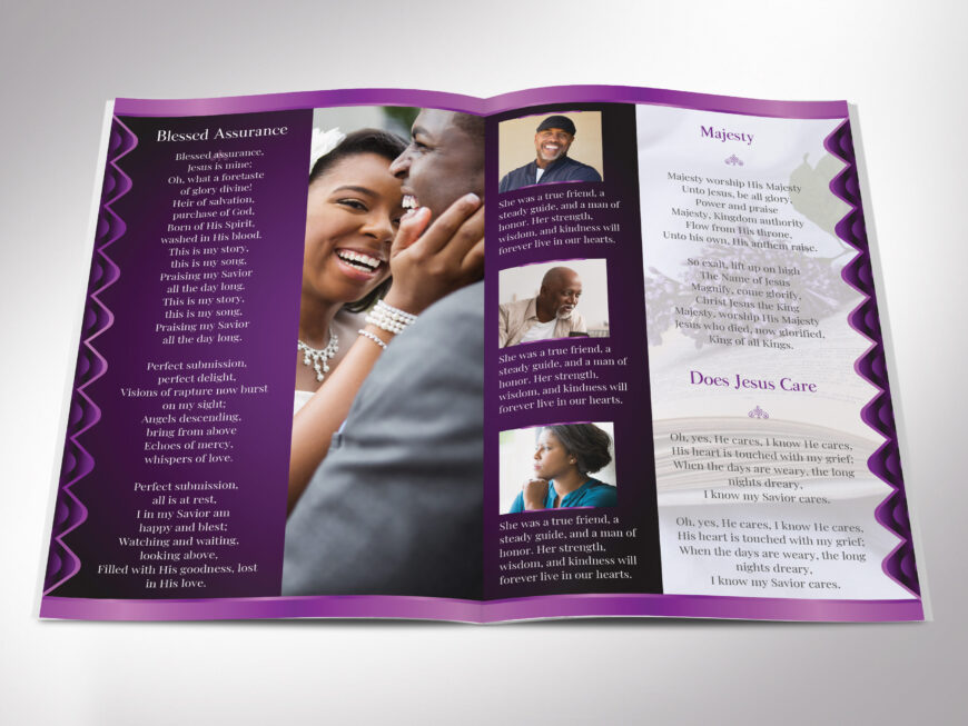 Purple Black Waves Funeral Program Canva Template
