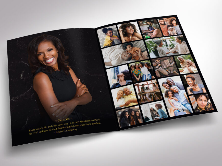 Black Classic Rose Tabloid Funeral Program Canva Template