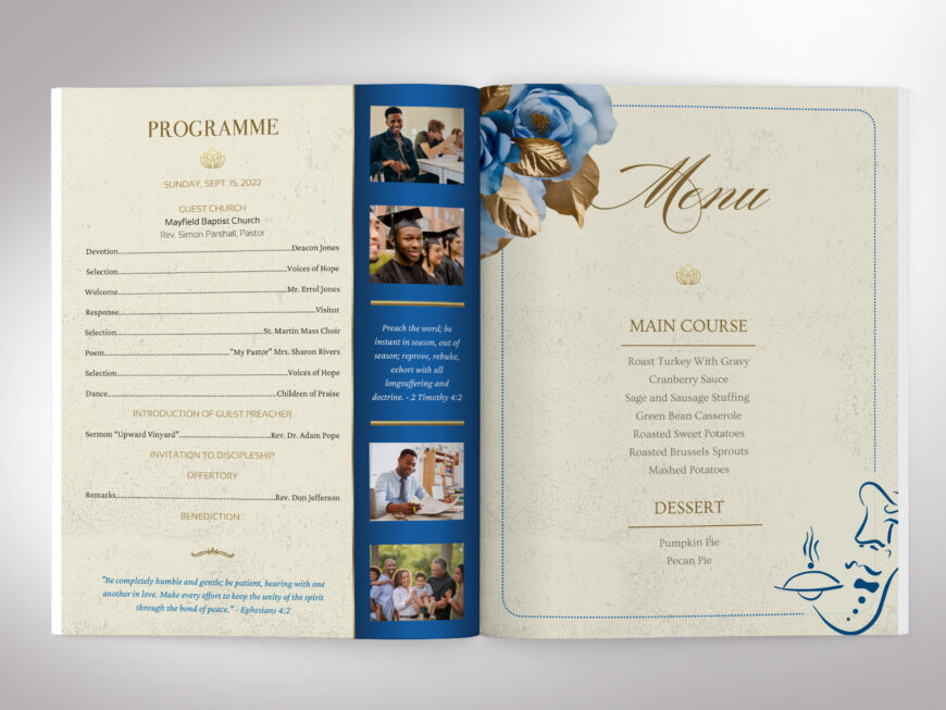 Blue Church Souvenir Book Canva Template
