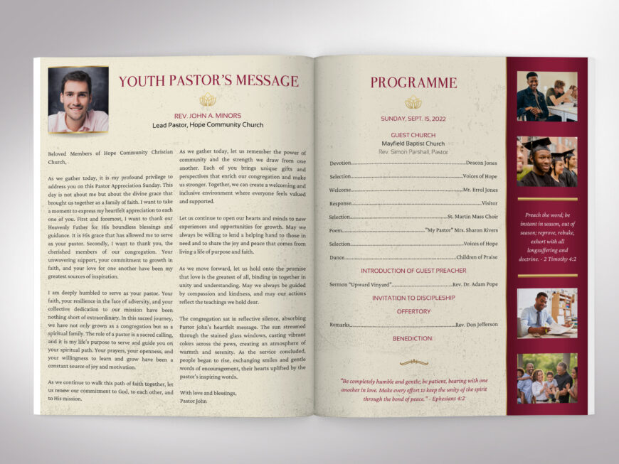 Burgundy Church Souvenir Book Canva Template
