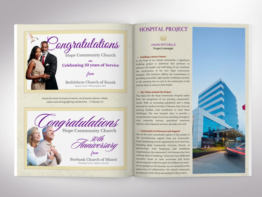 Purple Church Souvenir Book Canva Template