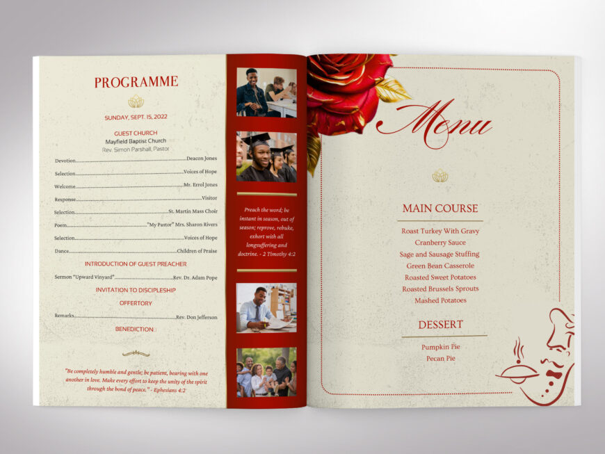 Red Church Souvenir Book Canva Template