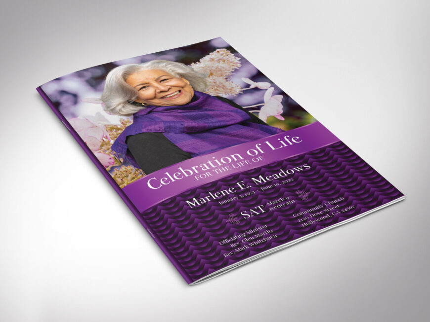 Purple Black Waves Funeral Program Canva Template