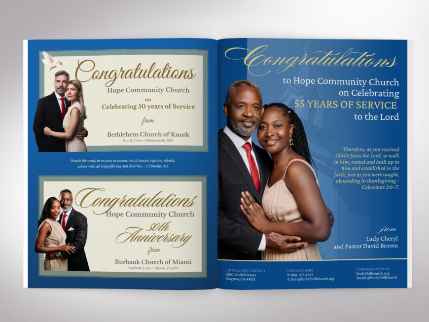 Blue Church Souvenir Book Canva Template